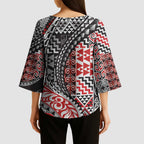 Aotearoa Maori Tribal Tattoo Kimono Sleeve Blouse Kowhaiwhai Taniko Patchwork Motifs - Aussie Hoodie