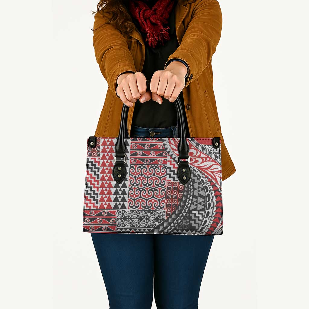 Aotearoa Maori Tribal Tattoo Leather Bag Kowhaiwhai Taniko Patchwork Motifs - Aussie Hoodie