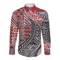 Aotearoa Maori Tribal Tattoo Long Sleeve Button Shirt Kowhaiwhai Taniko Patchwork Motifs