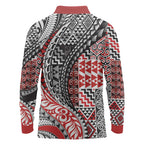 Aotearoa Maori Tribal Tattoo Long Sleeve Polo Shirt Kowhaiwhai Taniko Patchwork Motifs