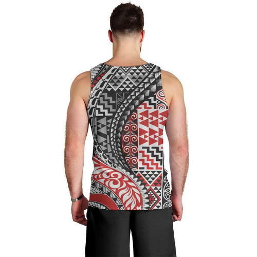 Aotearoa Maori Tribal Tattoo Men Tank Top Kowhaiwhai Taniko Patchwork Motifs