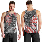 Aotearoa Maori Tribal Tattoo Men Tank Top Kowhaiwhai Taniko Patchwork Motifs