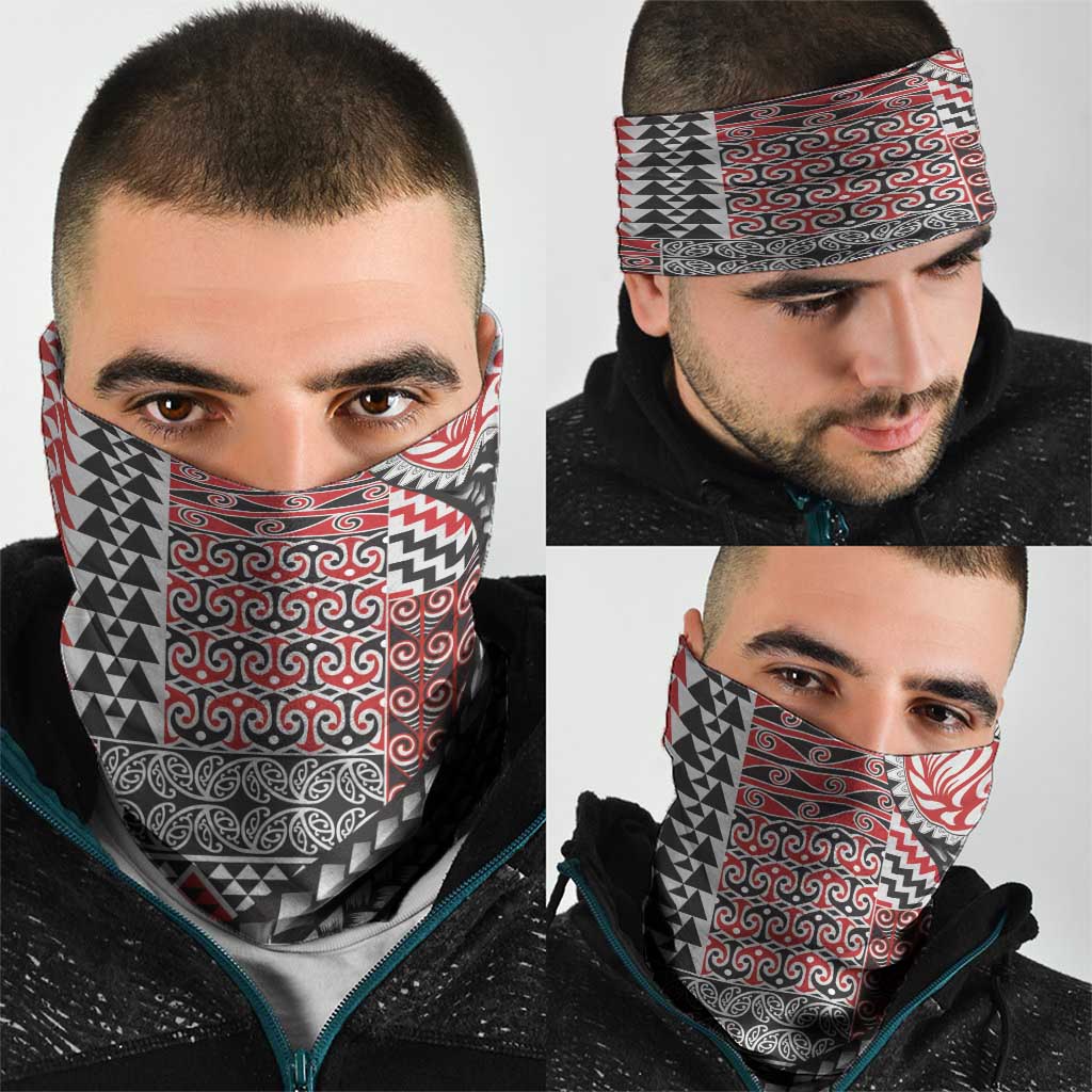 Aotearoa Maori Tribal Tattoo Neck Gaiter Kowhaiwhai Taniko Patchwork Motifs - Aussie Hoodie