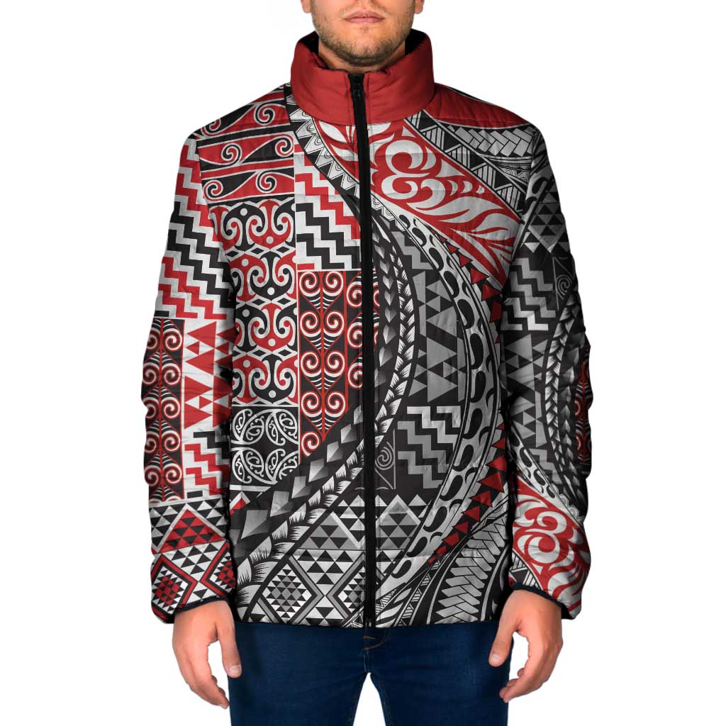 Aotearoa Maori Tribal Tattoo Padded Jacket Kowhaiwhai Taniko Patchwork Motifs - Aussie Hoodie