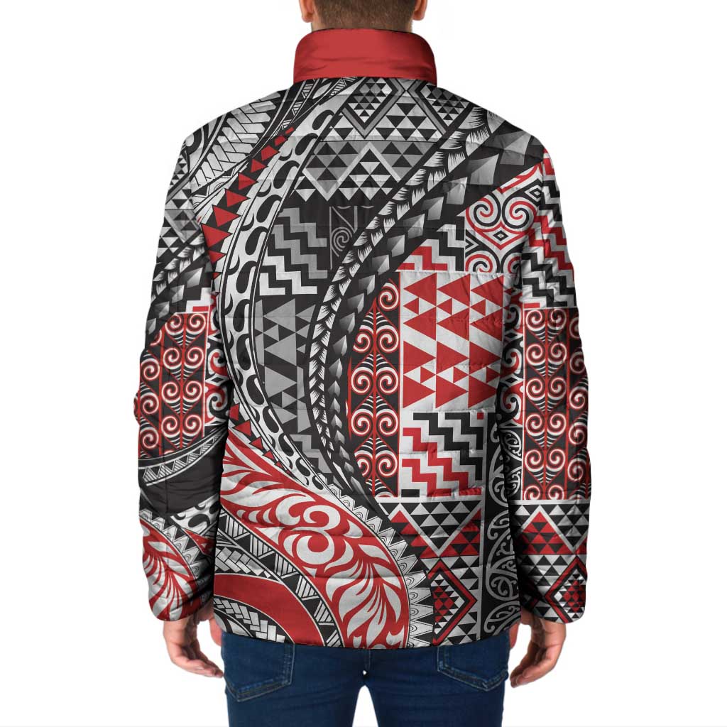 Aotearoa Maori Tribal Tattoo Padded Jacket Kowhaiwhai Taniko Patchwork Motifs - Aussie Hoodie
