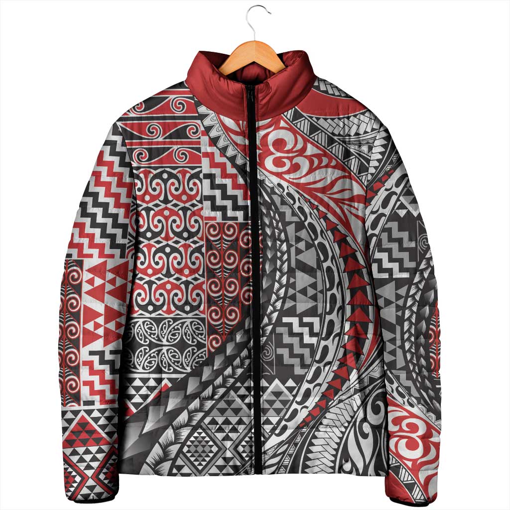 Aotearoa Maori Tribal Tattoo Padded Jacket Kowhaiwhai Taniko Patchwork Motifs - Aussie Hoodie