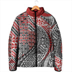 Aotearoa Maori Tribal Tattoo Padded Jacket Kowhaiwhai Taniko Patchwork Motifs - Aussie Hoodie