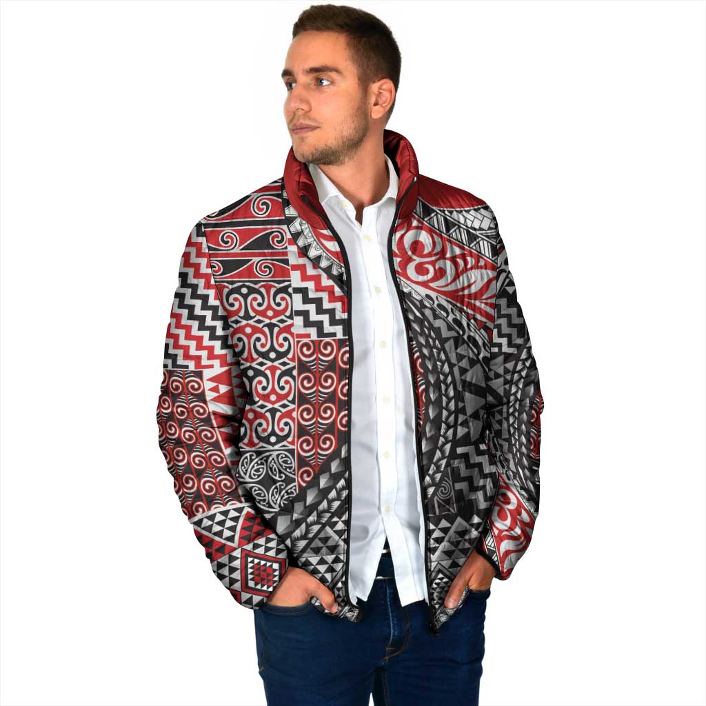 Aotearoa Maori Tribal Tattoo Padded Jacket Kowhaiwhai Taniko Patchwork Motifs - Aussie Hoodie