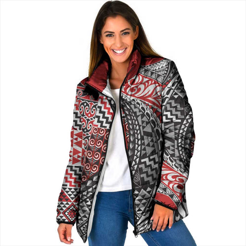 Aotearoa Maori Tribal Tattoo Padded Jacket Kowhaiwhai Taniko Patchwork Motifs - Aussie Hoodie