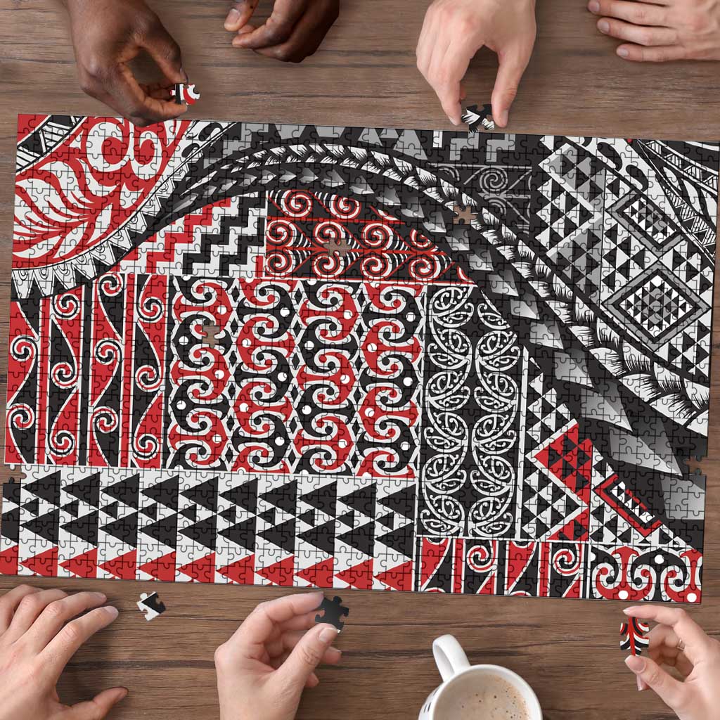 Aotearoa Maori Tribal Tattoo Puzzle Kowhaiwhai Taniko Patchwork Motifs - Aussie Hoodie