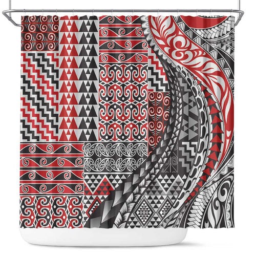 Aotearoa Maori Tribal Tattoo Shower Curtain Kowhaiwhai Taniko Patchwork Motifs