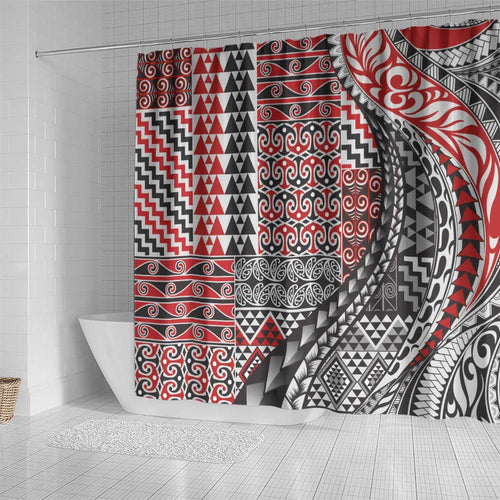 Aotearoa Maori Tribal Tattoo Shower Curtain Kowhaiwhai Taniko Patchwork Motifs