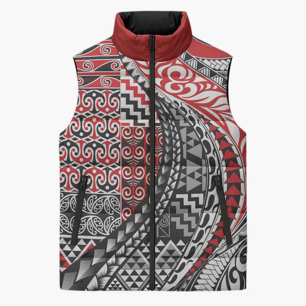 Aotearoa Maori Tribal Tattoo Sleeveless Puffer Jacket Kowhaiwhai Taniko Patchwork Motifs - Aussie Hoodie