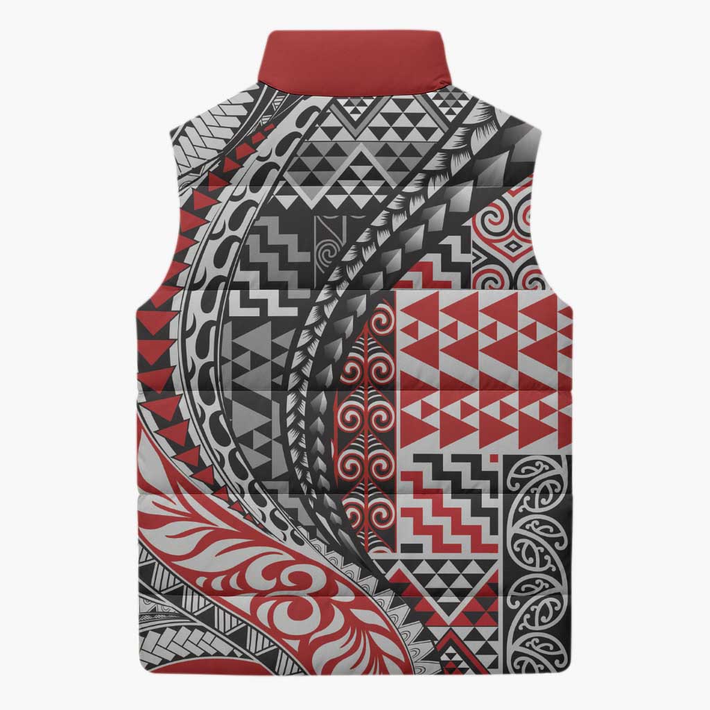 Aotearoa Maori Tribal Tattoo Sleeveless Puffer Jacket Kowhaiwhai Taniko Patchwork Motifs - Aussie Hoodie