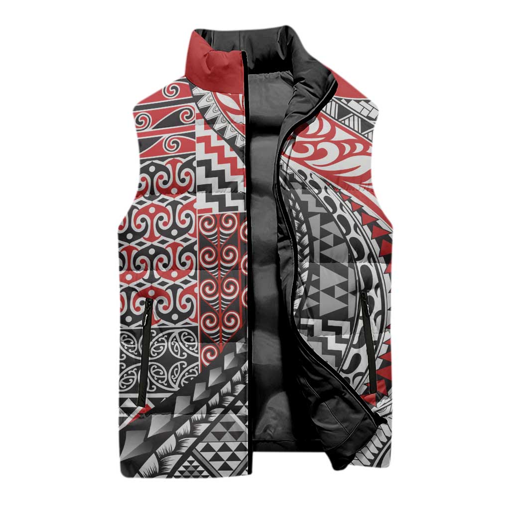 Aotearoa Maori Tribal Tattoo Sleeveless Puffer Jacket Kowhaiwhai Taniko Patchwork Motifs - Aussie Hoodie