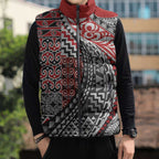 Aotearoa Maori Tribal Tattoo Sleeveless Puffer Jacket Kowhaiwhai Taniko Patchwork Motifs - Aussie Hoodie