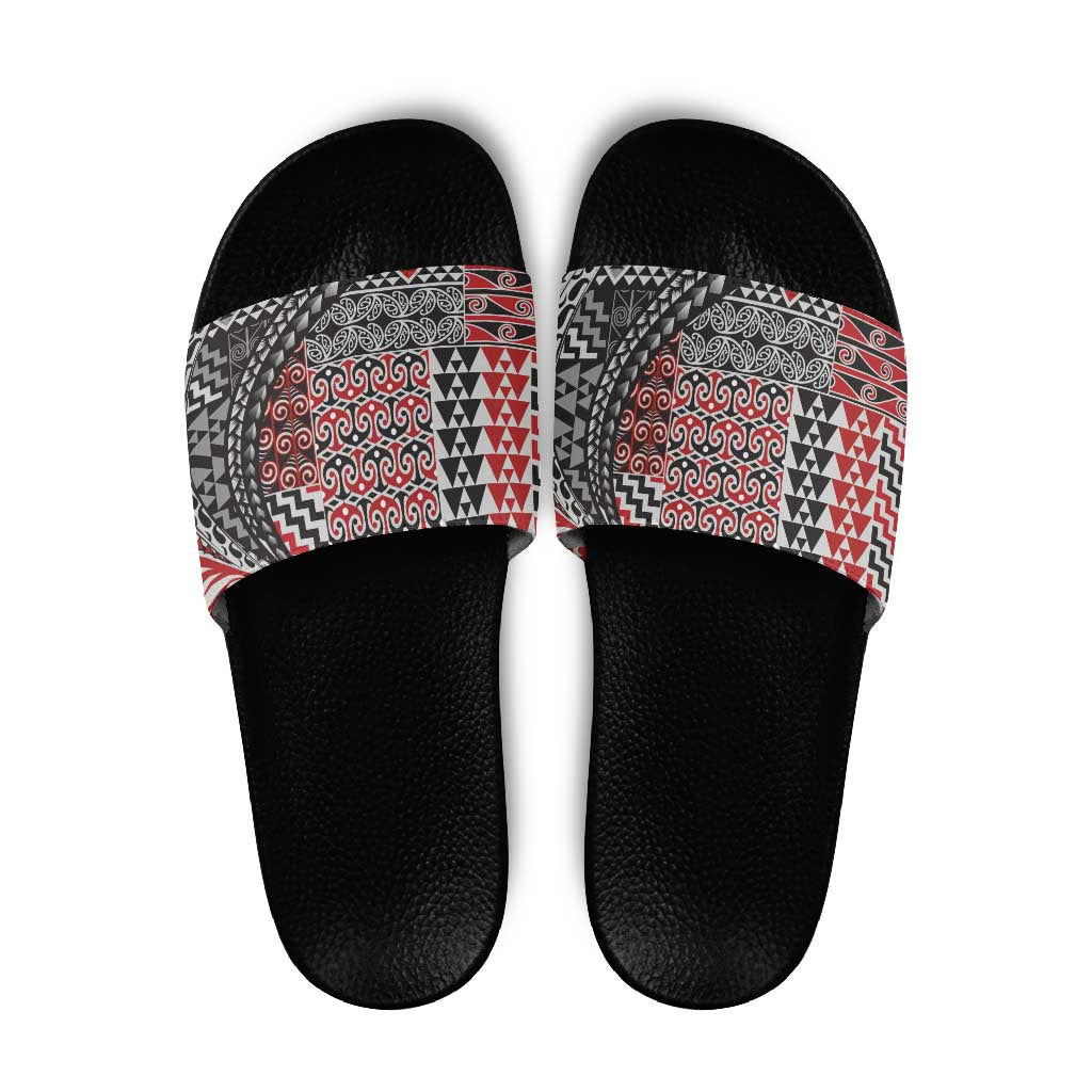 Aotearoa Maori Tribal Tattoo Slide Sandals Kowhaiwhai Taniko Patchwork Motifs - Aussie Hoodie