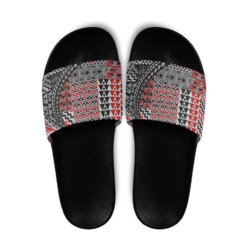 Aotearoa Maori Tribal Tattoo Slide Sandals Kowhaiwhai Taniko Patchwork Motifs - Aussie Hoodie