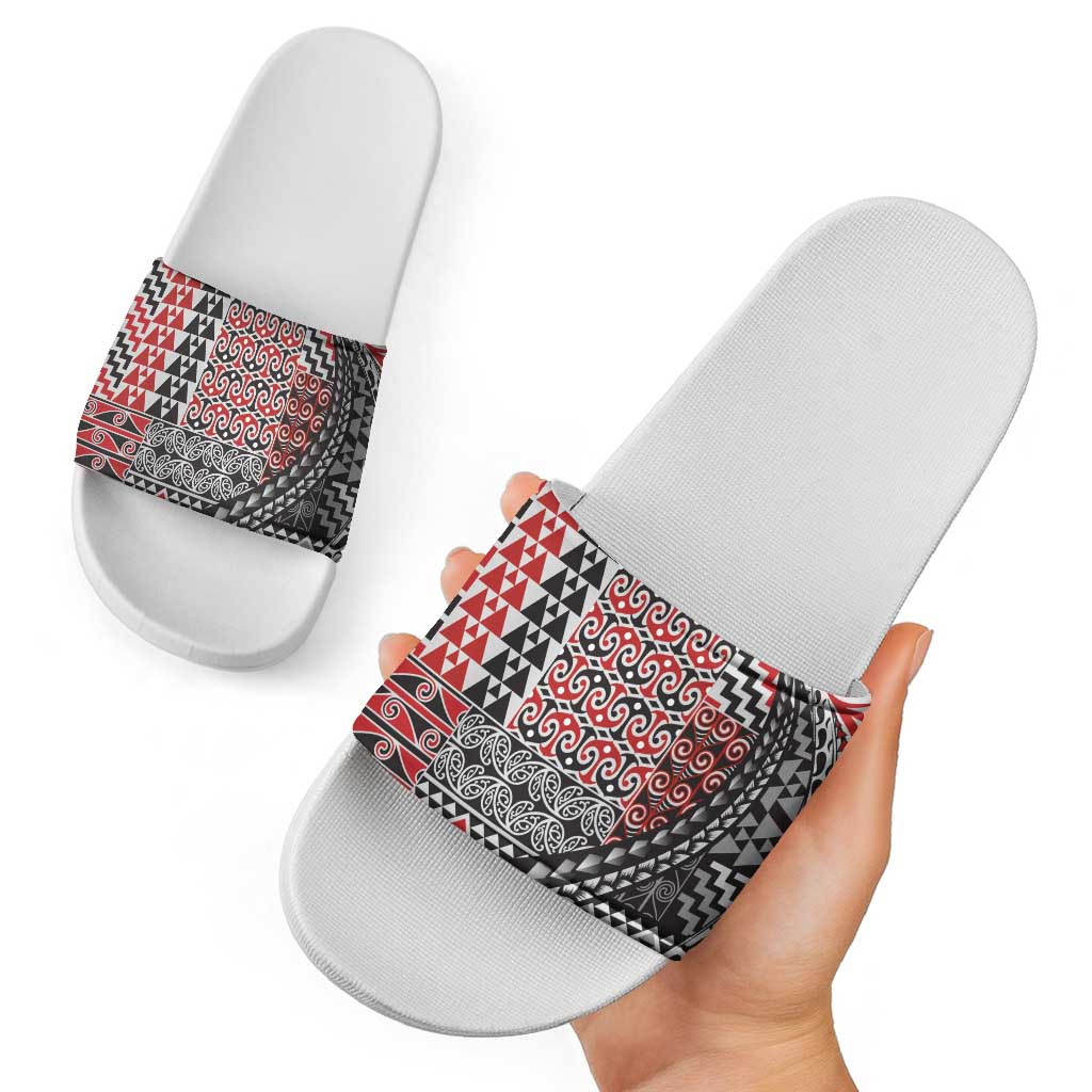 Aotearoa Maori Tribal Tattoo Slide Sandals Kowhaiwhai Taniko Patchwork Motifs - Aussie Hoodie