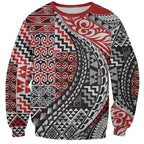 Aotearoa Maori Tribal Tattoo Sweatshirt Kowhaiwhai Taniko Patchwork Motifs