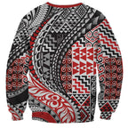 Aotearoa Maori Tribal Tattoo Sweatshirt Kowhaiwhai Taniko Patchwork Motifs