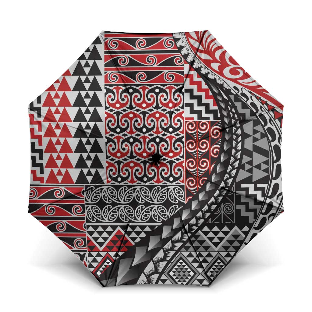 Aotearoa Maori Tribal Tattoo Umbrella Kowhaiwhai Taniko Patchwork Motifs - Aussie Hoodie