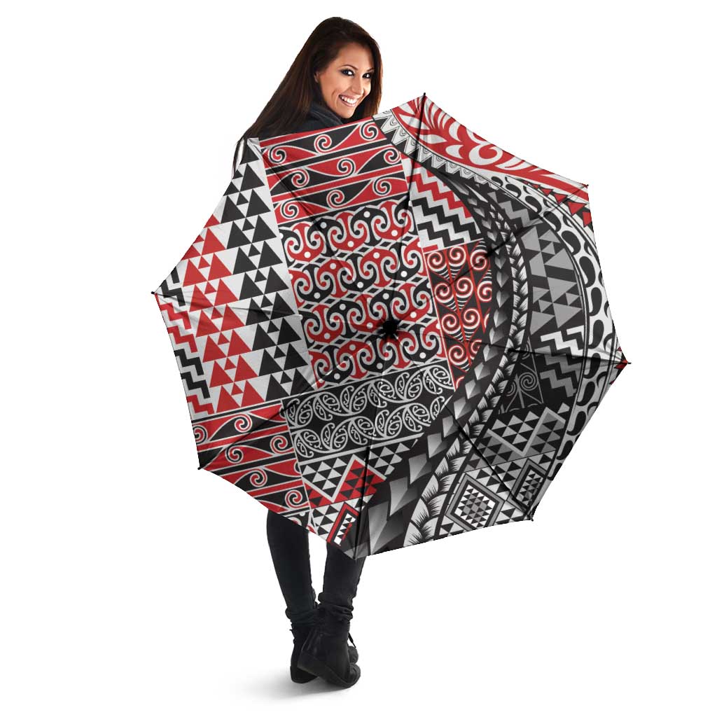 Aotearoa Maori Tribal Tattoo Umbrella Kowhaiwhai Taniko Patchwork Motifs - Aussie Hoodie