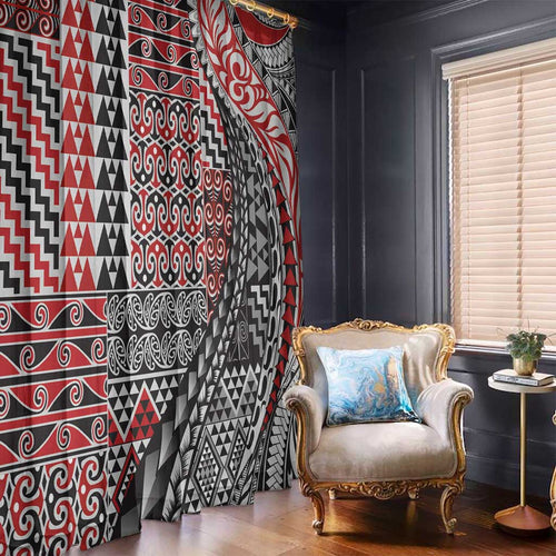 Aotearoa Maori Tribal Tattoo Window Curtain Kowhaiwhai Taniko Patchwork Motifs