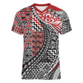 Aotearoa Maori Tribal Tattoo Women V-Neck T-Shirt Kowhaiwhai Taniko Patchwork Motifs