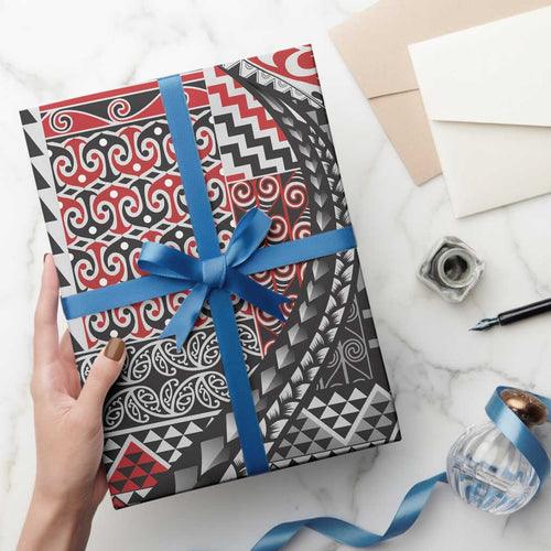 Aotearoa Maori Tribal Tattoo Wrapping Paper Kowhaiwhai Taniko Patchwork Motifs - Aussie Hoodie