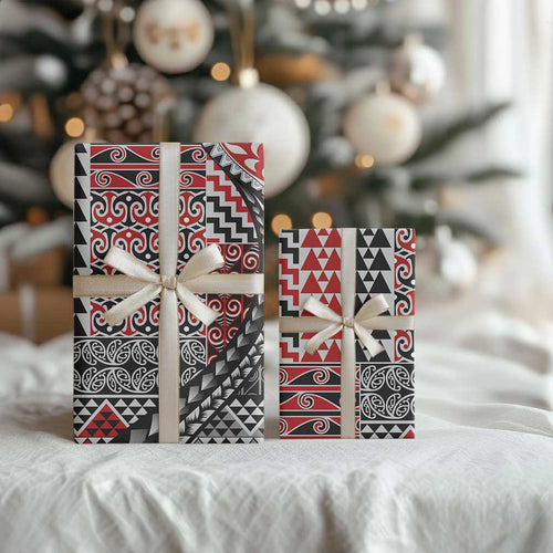 Aotearoa Maori Tribal Tattoo Wrapping Paper Kowhaiwhai Taniko Patchwork Motifs - Aussie Hoodie