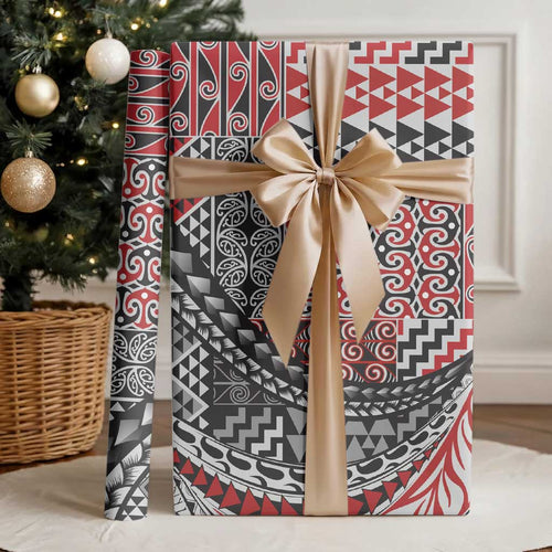 Aotearoa Maori Tribal Tattoo Wrapping Paper Kowhaiwhai Taniko Patchwork Motifs - Aussie Hoodie
