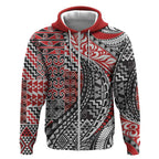 Aotearoa Maori Tribal Tattoo Zip Hoodie Kowhaiwhai Taniko Patchwork Motifs
