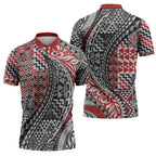 Aotearoa Maori Tribal Tattoo Zipper Polo Shirt Kowhaiwhai Taniko Patchwork Motifs - Aussie Hoodie