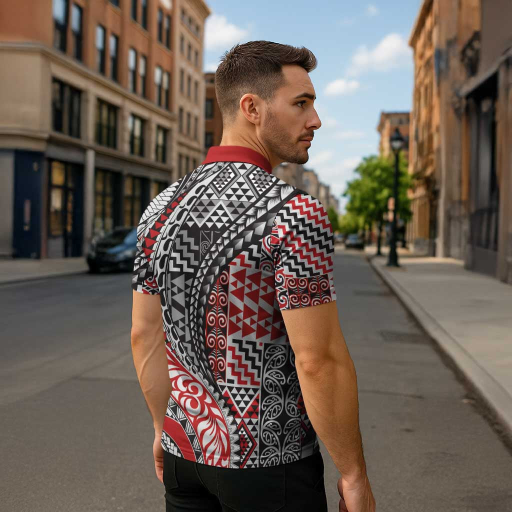 Aotearoa Maori Tribal Tattoo Zipper Polo Shirt Kowhaiwhai Taniko Patchwork Motifs - Aussie Hoodie