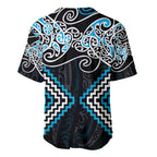 Blue Aotearoa Tukutuku Manawa Tapu Baseball Jersey Ta Moko Toi Maori