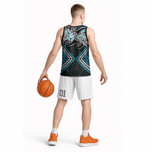 Blue Aotearoa Tukutuku Manawa Tapu Basketball Jersey Ta Moko Toi Maori - Aussie Hoodie