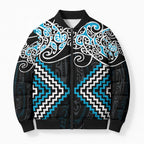 Blue Aotearoa Tukutuku Manawa Tapu Bomber Puffer Jacket Ta Moko Toi Maori - Aussie Hoodie