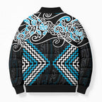 Blue Aotearoa Tukutuku Manawa Tapu Bomber Puffer Jacket Ta Moko Toi Maori - Aussie Hoodie