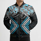Blue Aotearoa Tukutuku Manawa Tapu Bomber Puffer Jacket Ta Moko Toi Maori - Aussie Hoodie