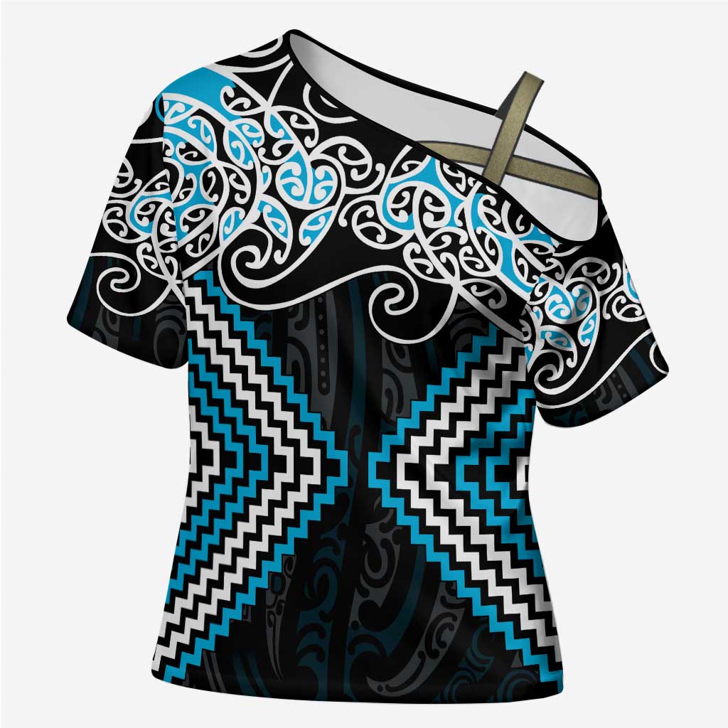 Blue Aotearoa Tukutuku Manawa Tapu Cross Shoulder Shirt Ta Moko Toi Maori - Aussie Hoodie