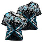 Blue Aotearoa Tukutuku Manawa Tapu Cross Shoulder Shirt Ta Moko Toi Maori - Aussie Hoodie