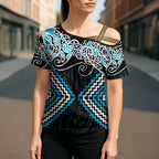 Blue Aotearoa Tukutuku Manawa Tapu Cross Shoulder Shirt Ta Moko Toi Maori - Aussie Hoodie