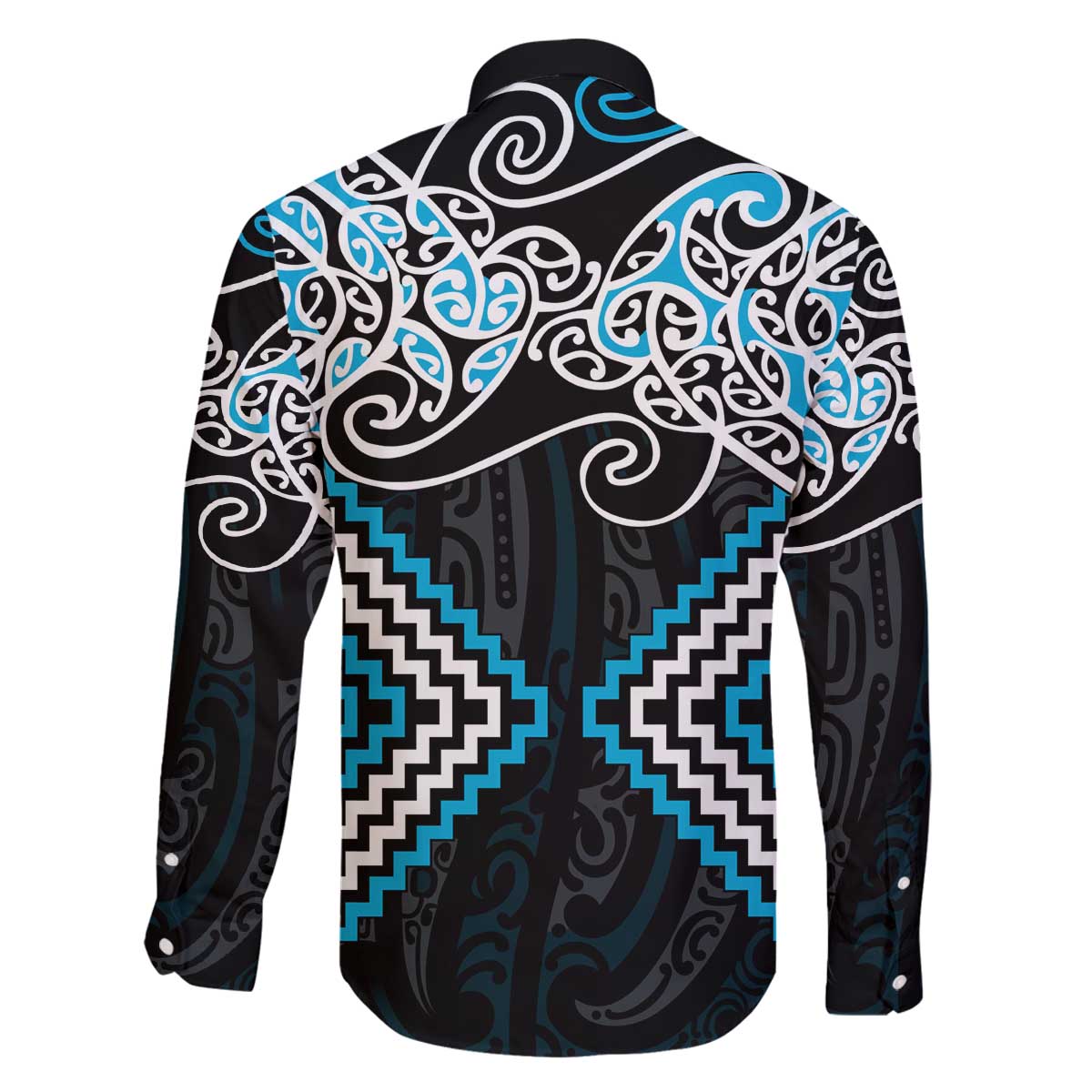 Blue Aotearoa Tukutuku Manawa Tapu Family Matching Off The Shoulder Long Sleeve Dress and Hawaiian Shirt Ta Moko Toi Maori