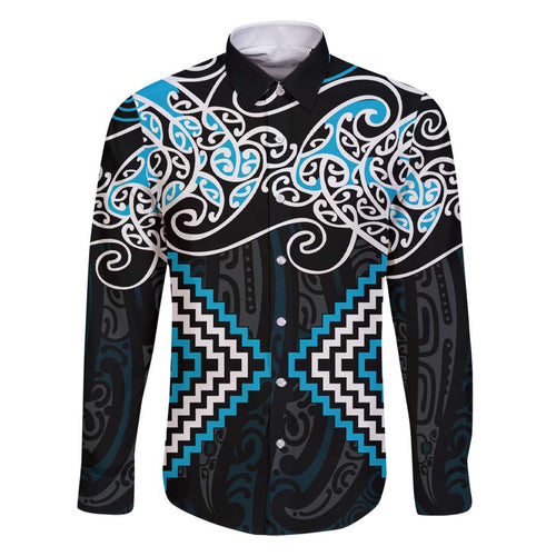 Blue Aotearoa Tukutuku Manawa Tapu Family Matching Short Sleeve Bodycon Dress and Hawaiian Shirt Ta Moko Toi Maori