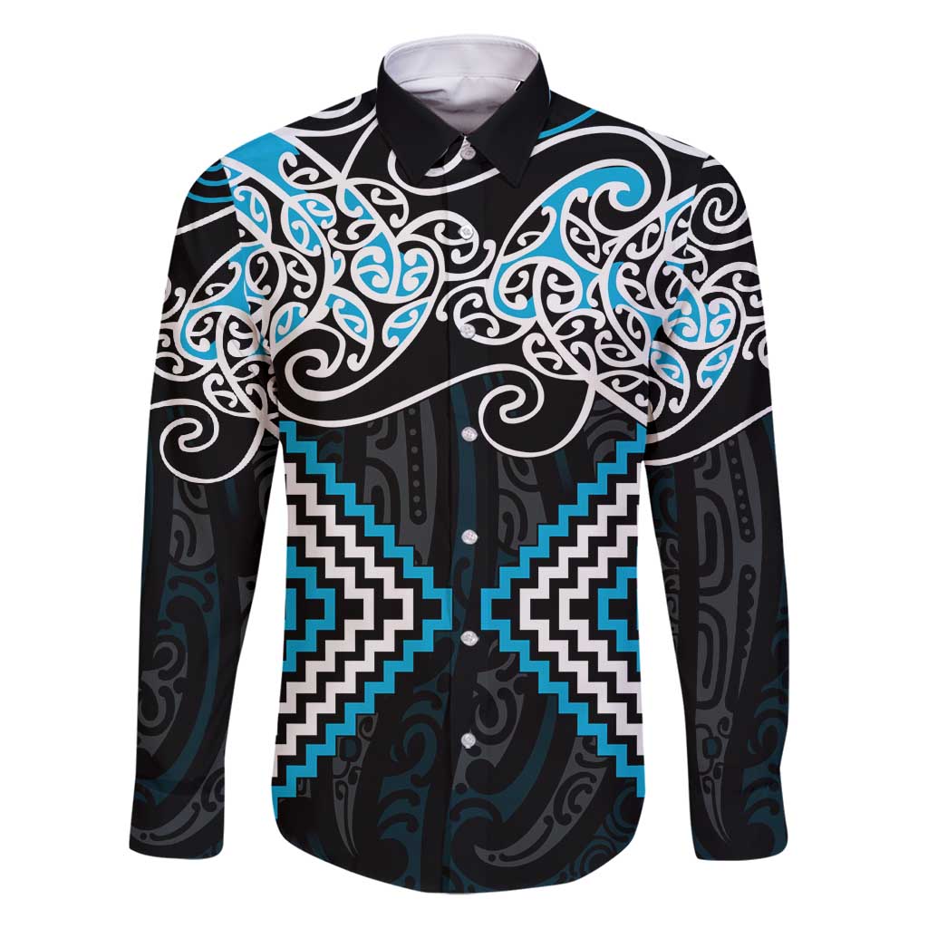 Blue Aotearoa Tukutuku Manawa Tapu Family Matching Tank Maxi Dress and Hawaiian Shirt Ta Moko Toi Maori