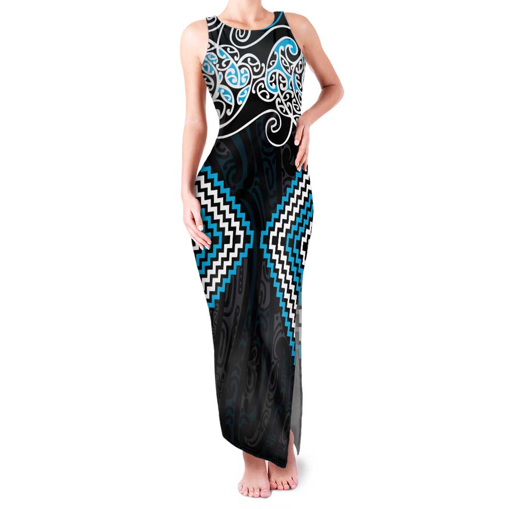 Blue Aotearoa Tukutuku Manawa Tapu Family Matching Tank Maxi Dress and Hawaiian Shirt Ta Moko Toi Maori