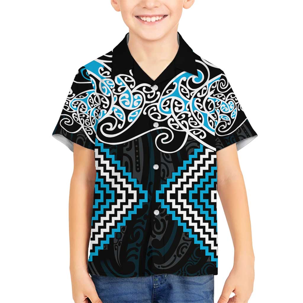 Blue Aotearoa Tukutuku Manawa Tapu Family Matching Tank Maxi Dress and Hawaiian Shirt Ta Moko Toi Maori