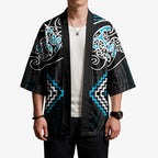 Blue Aotearoa Tukutuku Manawa Tapu Kimono Ta Moko Toi Maori - Aussie Hoodie