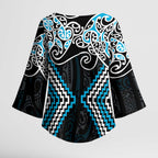 Blue Aotearoa Tukutuku Manawa Tapu Kimono Sleeve Blouse Ta Moko Toi Maori - Aussie Hoodie
